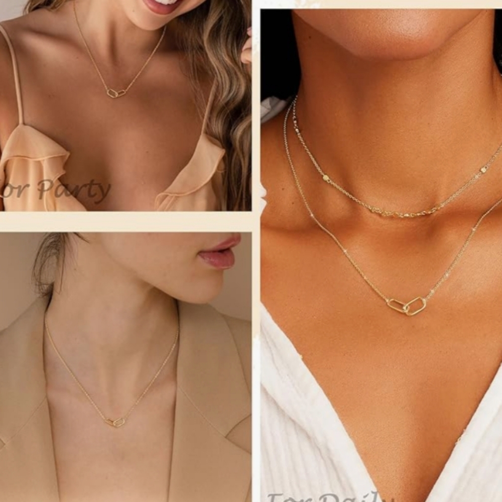Gold Necklace for Women Trendy 14K Gold Plated Dainty Paper Clip Necklace - Picture 4 of 7